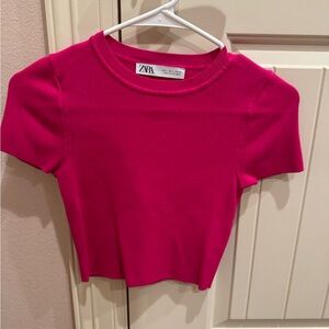 Zara Fuchsia Knitted Crop Tee